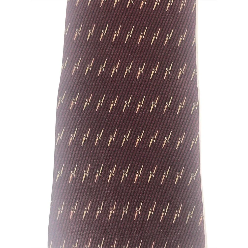 Graham & Lockwood Necktie Silk Red Burgundy Stiped with Gold bolts Rare Defect